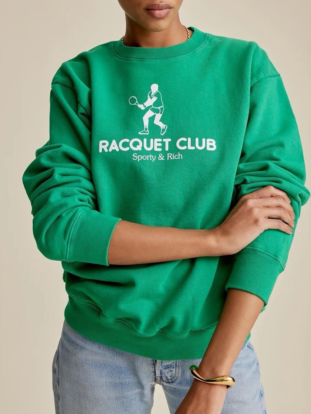 Sporty & Rich Racquet Club Tennis Crewneck Sweatshirt in Grass Green - L
